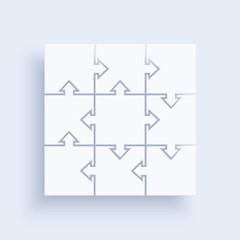 flat vector image on a light background, pieces of puzzles connected together in a square, element for infographic and design