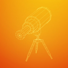 Astronomical telescope scientific instrument for exploring and discovering. Wireframe low poly mesh vector illustration.