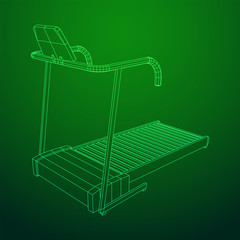 Treadmill machine. Gym and fitness equipment. Wireframe low poly mesh vector illustration.