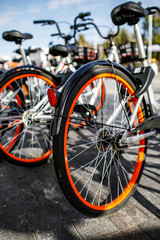 Fototapeta na wymiar Share bicycles, a popular bike sharing platform where users can access bikes through applications
