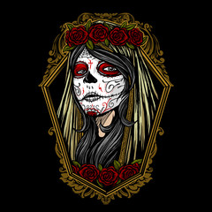 dia de los muertos girl face painting vector design