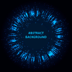 Abstract stipple background. Blue Luminous circles. Navy elegant glowing circle.  Azure light ring. Indigo sparking particle. Ultramarine colorful ellipse. Bright border.
