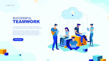 Trendy flat illustration. Successful teamwork page concept. Office workers planing business mechanism, analyze business strategy and exchange ideas.Template for your design works. Vector graphics.