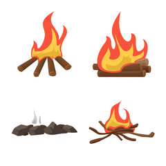 Vector illustration of flame and fire logo. Set of flame and camp vector icon for stock.