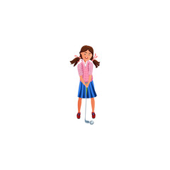 The teenage girl playing golf. Vector illustration in the flat cartoon style