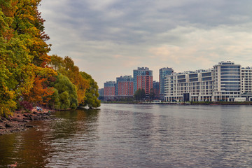 peaceful view of autumn park, Malaya Nevka, Saint-Petersburg, Russia