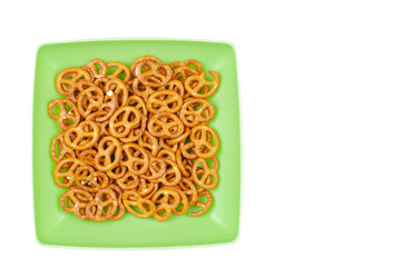 Salt pretzels isolated on white background.Copy space