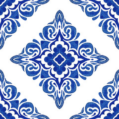 Abstract seamless ornamental watercolor arabesque paint tile pattern for fabric