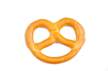 Salt pretzels isolated on white background.Copy space