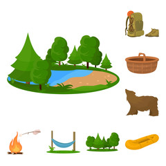 Vector design of picnic and adventure icon. Collection of picnic and nature vector icon for stock.