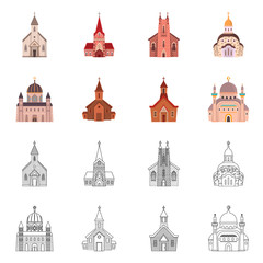 Vector illustration of cult and temple logo. Collection of cult and parish vector icon for stock.
