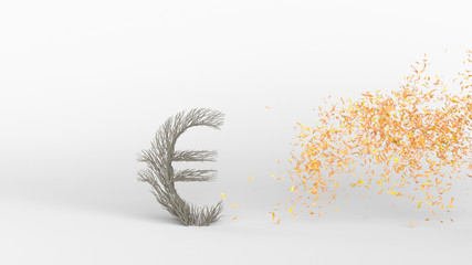 Growing Tree in a shape of a euro sign. 3D rendering.