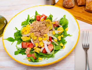 Appetizing fish salad with canned tuna