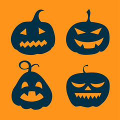 Halloween set pumpkin on orange