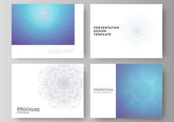 The minimalistic abstract vector illustration layout of the presentation slides design business templates. Big Data Visualization, geometric communication background with connected lines and dots.