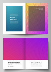 Fototapeta premium Vector layout of two A4 format modern cover mockups design templates for bifold brochure, magazine, flyer, booklet, annual report. Abstract geometric pattern with colorful gradient business background