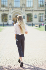 portrait of college student outdoors on campus