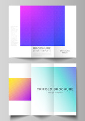 The minimal vector illustration of editable layouts. Modern creative covers design templates for trifold brochure or flyer. Abstract geometric pattern with colorful gradient business background.