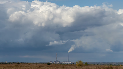 Svitlodarsk, Donetsk region/Ukraine - 25 September 2019: Vuhlehirska Power Station in Svitlodarsk. Close to the frontline in Eastern Ukraine. Breeding forces in Donbass between army and separatists.