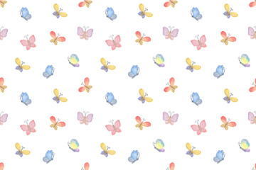 A repeat pattern of small fancy butterflies, simple ornament for textile