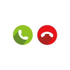 Phone icons for call in red and green circle with shadow for web