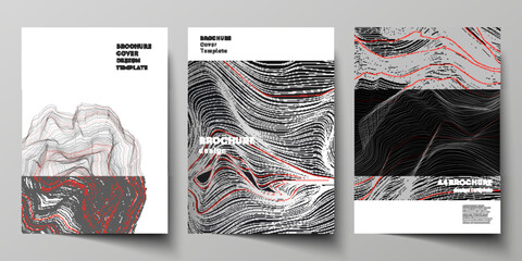 The vector illustration layout of A4 format modern cover mockups design templates for brochure, magazine, flyer, booklet, annual report. 3D grid surface, wavy vector background with ripple effect.