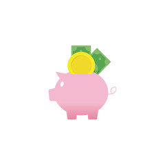 Piggy bank money with dollar and coin . Vector illustration.