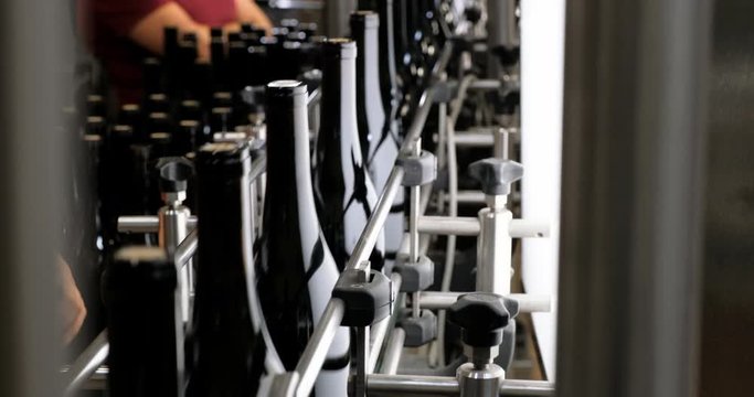 conveyor with wine bottles at the factory in Armenia