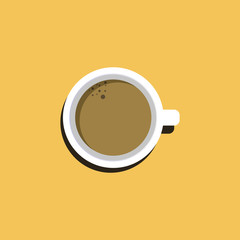 White cup of black coffee with bubble and shadow in color background. Vector illustration