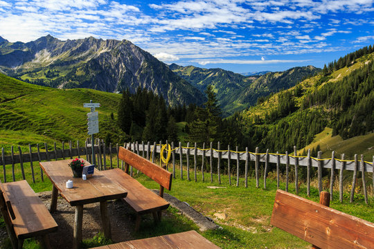 Mountain alpine cottage Zipfelsalpe in Allgau Alps in Geramany