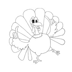 Turkey dancing. Sketch of funny cute cartoons bird hand drawn art design stock vector illustration for web, for print, for coloring page