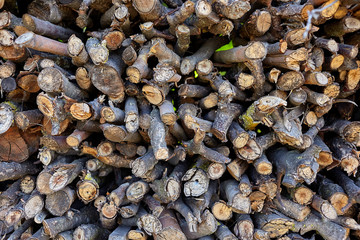 Background of chopped piles stacked for fireplace.