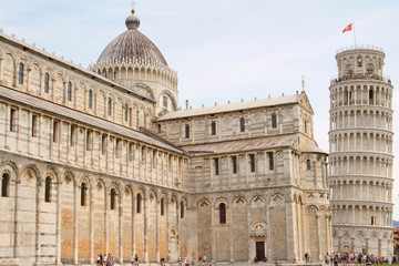 Fototapeta premium The amazing Piazza dei miracoli in Pisa with the Basilica and the leaning tower, Tuscany, Italy