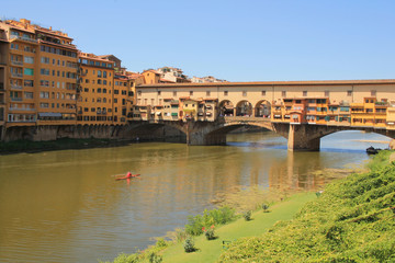 The Ponte Vecchio which spans the Arno river in Florence, city in central Italy and birthplace of the Renaissance, it is the capital city of the Tuscany region, Italy