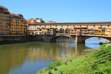 Fototapeta na wymiar The Ponte Vecchio which spans the Arno river in Florence, city in central Italy and birthplace of the Renaissance, it is the capital city of the Tuscany region, Italy