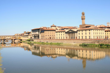 Fototapeta premium The Ponte Vecchio which spans the Arno river in Florence, city in central Italy and birthplace of the Renaissance, it is the capital city of the Tuscany region, Italy