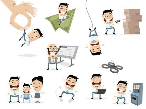 funny cartoon collection of an asian business people in various situations