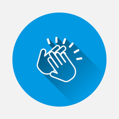 Obraz premium Applause icon. A symbol of clapping. Business illustration workflow on blue background. Flat image with long shadow.