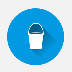 Vector icon bucket on blue background. Flat image with long shadow.