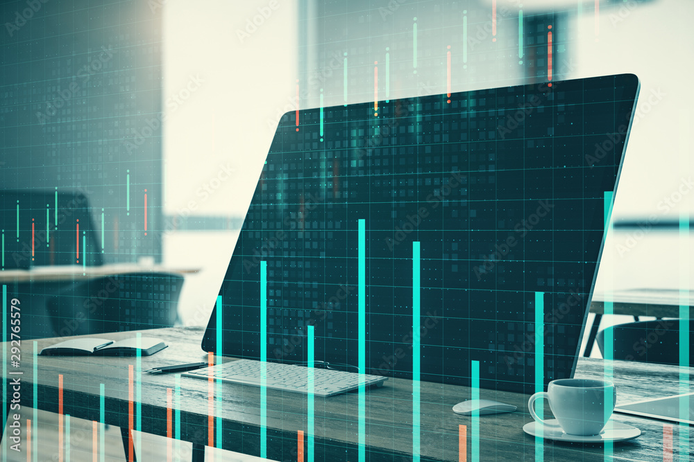Poster closeup of laptop with forex chart
