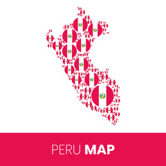 Peru map filled with flag-shaped circles, Peru map with flag