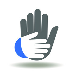Charity Logo. Give helping hand and care illustration. Two Hands Icon Vector. Caring Compassion Sign.