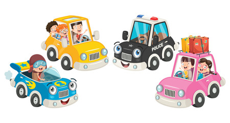 Children Using Various Colorful Cars