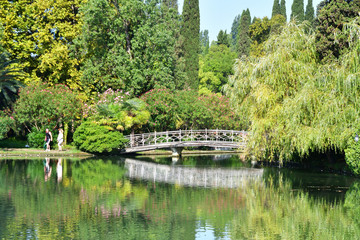 Abkhazia. Figured bridge over the pond in New Athos