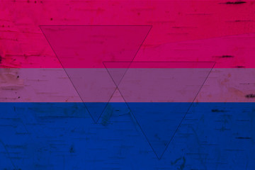 A rustic old bisexual flag on weathered wood - obrazy, fototapety, plakaty