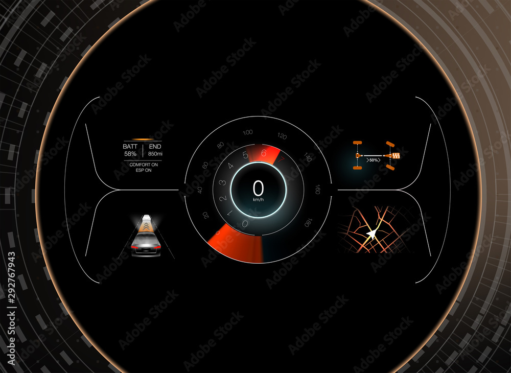 Poster Virtual graphical interface Ui HUD Autoscann. Futuristic user interface. HUD UI. Abstract virtual graphic touch user interface. Car service in the style of HUD. 