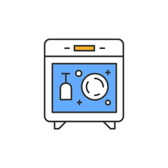 Dishwasher color icon. Modern kitchen device. Automatic dish washer. Electrical household appliances. Plates washing, steam processing. Isolated vector illustration
