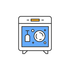 Obraz premium Dishwasher color icon. Modern kitchen device. Automatic dish washer. Electrical household appliances. Plates washing, steam processing. Isolated vector illustration