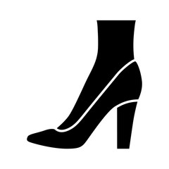 Pumps glyph icon. Woman stylish and fashionable formal footwear design. Female casual stacked high heels, luxury modern court shoes. Silhouette symbol. Negative space. Vector isolated illustration