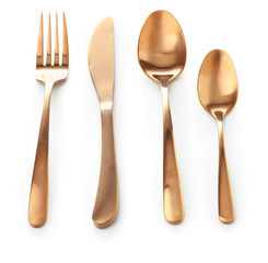 Set of cutlery on white background